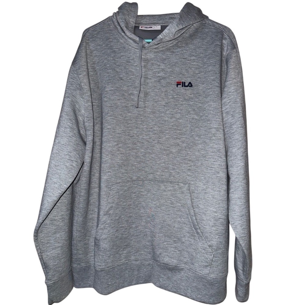 FILA Men's XL Heather Gray Lightweight Pullover Hoodie Embroidered Logo 24.5in